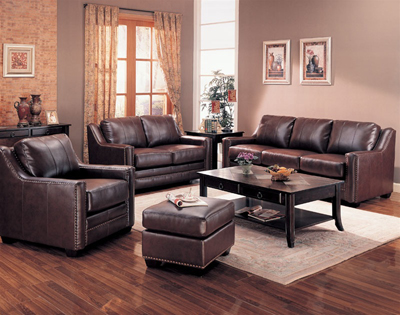 Leather Living on Sofas    Gibson Leather Living Room Set In Brown