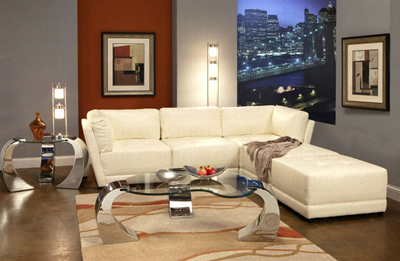 White Bonded Leather Sectional Set