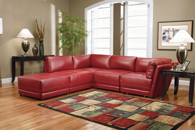 Red Bonded Leather Sectional Set