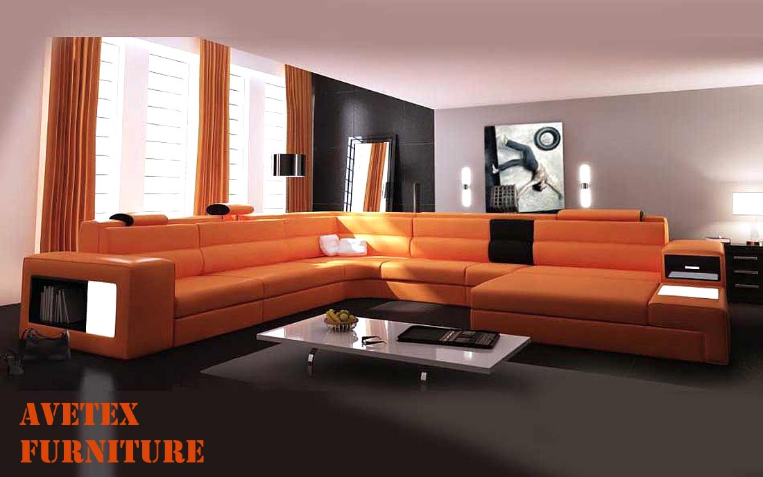 Rexona Orange Leather Sofa Sectionals, Choice Leather Furniture San Antonio