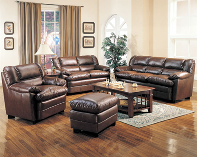 Harper Leather Living Room Set in Brown 