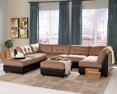 Claude Brown Microfiber Sectional Set