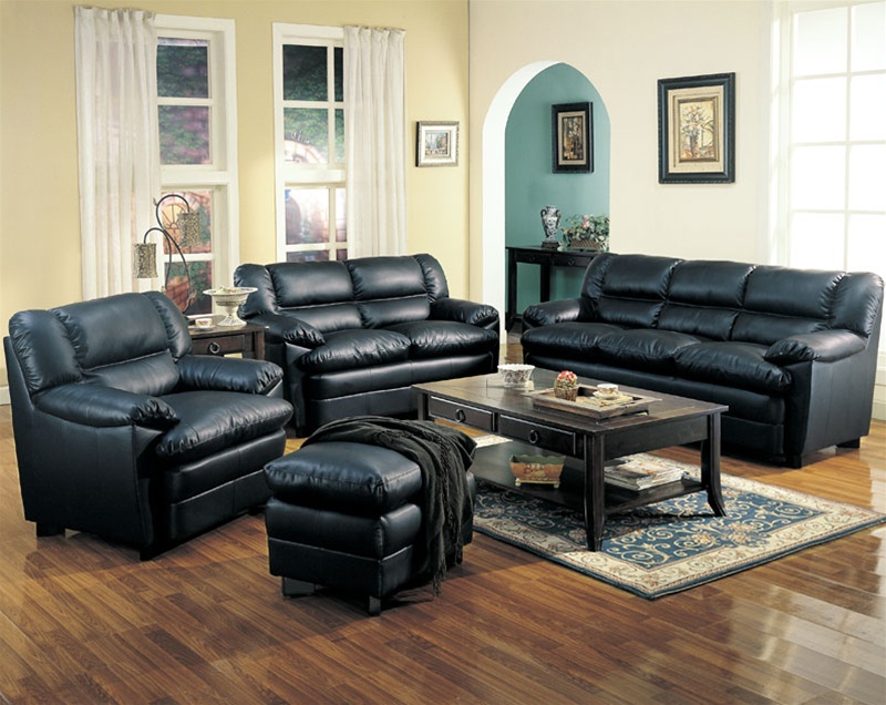 Sofas    Harper Leather Living Room Set In Black